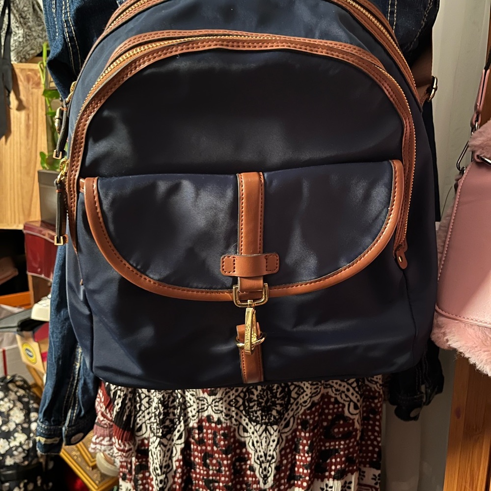 Calvin Klein navy blue and cognac nylon backpack